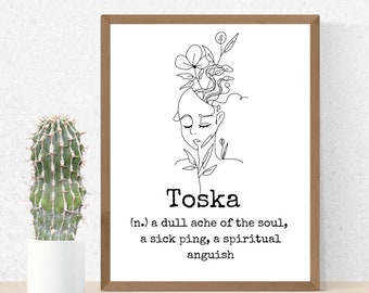 Toska Word Definition Wall Art Print Minimalist Black and White Printable Wall Art