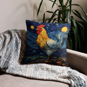 Chicken on a starry night - Premium Cushion Cover - Cushion cover only