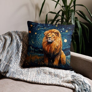 Lion on a starry night - Premium Cushion Cover - Cushion cover only