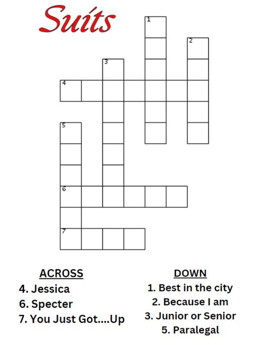 Suits Crossword Puzzle Etsy