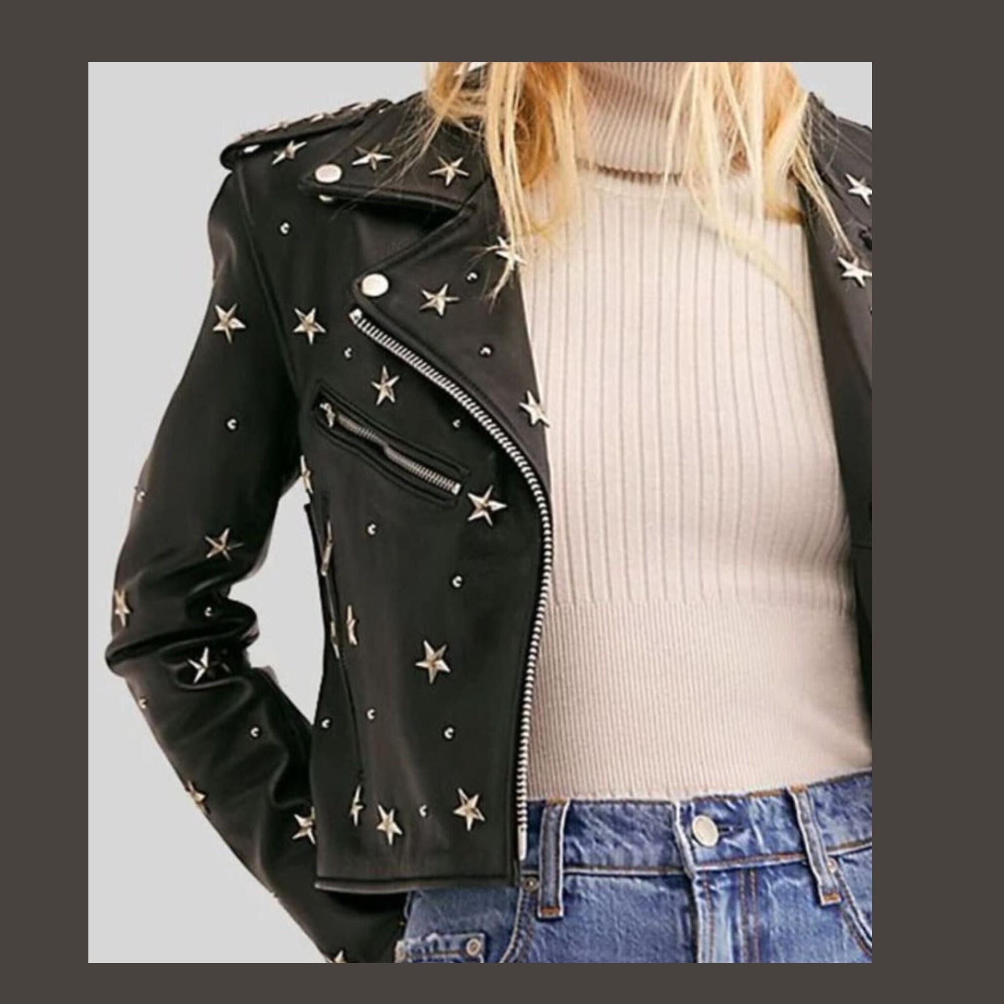 UKTZFBCTW Streetwear Leather Jacket Retro Black Star Embroidered