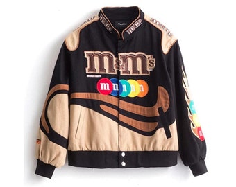 Embroidered Nascar Vintage Style M&M Racing Jacket, Varsity Jacket, Baseball Jacket, Harajuku Style Streetwear | Ski, Snowboard