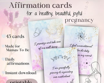 Cartes d'affirmation pour la grossesse, affirmations de grossesse en pleine conscience, citations positives du jour pour maman + bébé, cartes PDF sur les soins de santé et les soins de santé pendant la grossesse