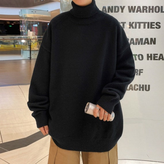 Knitted Warm Sweater Men Turtleneck Sweater Men's Loose - Etsy