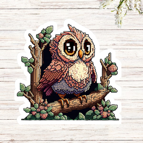 Owl Sticker Retro Style - 16-bit Pixel Art Video Game Style |  Laptop Sticker, Laptop Stickers, Owl Stickers, 16-Bit, Retro Sticker, 8-Bit