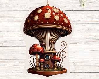 Mushroom Sticker Steampunk Style , Red Mushroom , Vinyl Decal for Laptops, Water Bottles, Notebooks, Laptop Sticker, Red Mushroom Sticker