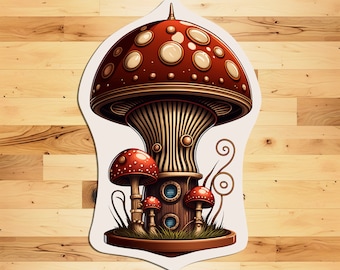 Steampunk Style Mushroom, Red Mushroom , Vinyl Decal for Laptops, Water Bottles, Notebooks, Laptop Sticker, Sticker, Red Mushroom Sticker