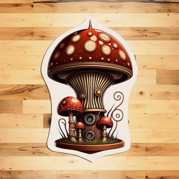 Steampunk Style Mushroom, Red Mushroom , Vinyl Decal for Laptops, Water Bottles, Notebooks, Laptop Sticker, Sticker, Red Mushroom Sticker