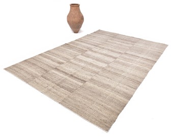 7x10 Area Rug, 7x10 Modern Turkish Vintage Kilim Rug, Oversize Kilim Rug, Handmade Wool Rug, 7x10 Rug, Brown & Beige Kilim, Living Room