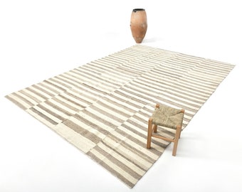 8x10 Light Brown Beige Kilim Rug, Oversize Kilim Rug, Large Handwoven Area Rug, 8x10 Kilim Rug, Modern Striped Style, 8x10 Rugs, Anatolian