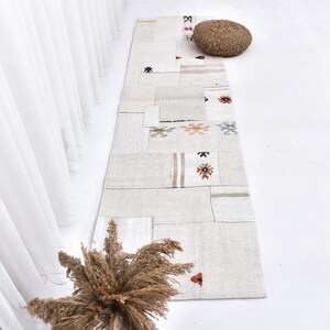 2x8 Vintage Runner, 2x8 White Beige Vintage Rug, 2x8, Nautral Handmade Hemp, 2x8 Rugs, Soft Pastel Bohemian, Turkish Runner, Rug For Hallway