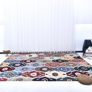 9x12 エリアラグ、9x12 キリムラグ、9x12 トルコヴィンテージキリムラグ、特大キリムラグ、大型エリアラグ、9x12 ラグ、マルチカラーの色合い、アンティーク