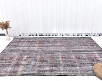 6 x 9, tapis kilim turc en jute tressé 6 x 9, tapis kilim 6 x 9, esthétique fait main kilim, tapis 6 x 9, moderne milieu du siècle, tapis vintage 6 x 9