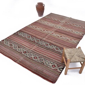 5 x 8 karpet, 5 x 8 kelimtapijt, 5 x 8 rood en blauw kelimtapijt, handgemaakt wollen kelimtapijt, 5 x 8-tapijt, boho-eclectische stijl, kelimtapijt 5 x 8, cadeautapijten
