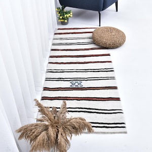 2x6 Vintage Runner, 2x6 Hemp Vintage Runner Rug, 2x6, Natural Handmade Hemp, 2x6 Runner Rug, White & Black Runner, Mid Century Modern, Gift