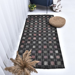 2x6 Turkish Runner, 2x6 Kilim Turkish Runner Rug, 2x6, Short Handmade Wool Rug, 2x6 Rug, Black Gray Carpet, 2x6 Kilim Runner, Bohemian Decor