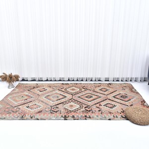 5x9 Red & Brown Vintage Kilim Rug, 5x9 Kilim Rug 5x9 Rug Hand Woven Wool Rug 5x9 Area Rug Bohemian Style Kilim Rug 5x9 Living Room Rug 57s