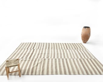 7x10 Area Rug, 7x10 Vintage Turkish Kilim Rug, 7x10 Kilim Rug, Wool Handmade Kilim, 7x10 Rug, Brown & Beige Kilim, Solid Bohemian Style, 60s