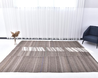 8x10 Area Rug, 8x10 Jute Kilim, 8x10 Oversize Brown Jute Kilim Rug, Oversize Kilim Rug, Large Area Rug, Handmade Wool Jute Rug, 8x10 Rugs