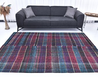 6x8 Rug, 6x8 Kilim Rug, 6x8 BOHEMIAN VINTAGE KILIM Rug, 6x8 Area Rug, Red Blue Kilim Rug, Handmade Wool Rug, 6x8 Vintage Rug, Living Room