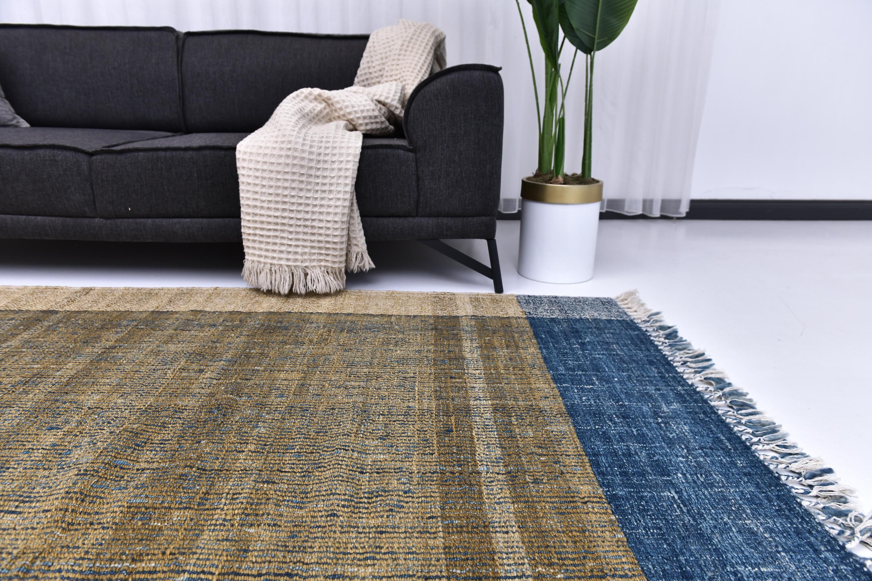 6x10 Kilim Area Rug, 6x10 Mustard Blue Color Rug, 6x10 Handmade Wool ...