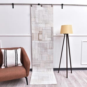 2x9 Vintage Patchwork Handmade Hemp Runner Rug, Boho Style, Ivory Color