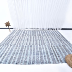 7x10 Light Blue & Dark Blue Kilim Rug, Oversized Kilim Rug, Large Area Rug, 7x10 Rug, Handmade Wool Jute Kilim, Bohemian Decor, Living Room