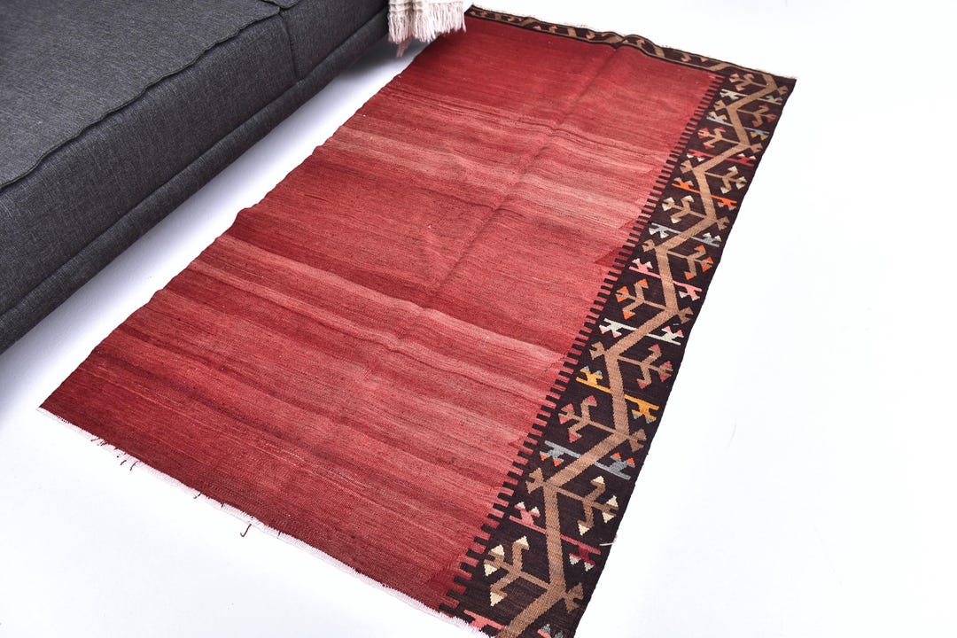 3x6 Rare Deep Red Kilim Rug, 3x6 Burgundy Wine Tribal Border Pattern ...