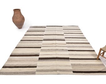 8x10 Rug Modern, 8x10 Kilim Rug, 8x10 Vintage Turkish Kilim Rug, Oversize Kilim Rug, Large Area Rug, 8x10 Rug, Brown & Beige Kilim Rug
