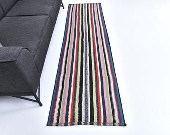 2 x 9 kelim vintage loper, 2 x 9 vintage loper 2 x 9 handgemaakte loper tapijt 2 x 9 loper tapijt schaduw van veelkleurig 2 x 9 Turkse loper antiek