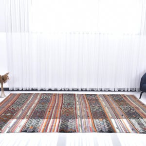 6x11 Kilim Rug 6x11 Long Wide Blue Kilim Rug Hand Woven Wool Rug 6x11 Rugs Orange Blue Kilim Rug Mid Century Modern Kilim Rug 6x11 Antique