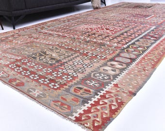 Handwoven Turkish Kilim Rug 5'10"x12'7": Vintage Wool Jute Area Rug