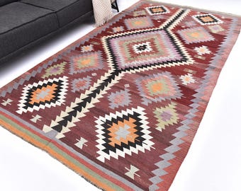 5x10 Vintage Anatolian Kilim Runner,  Multicolor,  Tribal Rug, Farmhouse Decor,  Area Rug, 5x10 Tribal Kilim, Handmade Rug