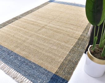 6x9 Wool Handwoven Kilim Rug, 6x9 Geometric Area Rug,  6x9 Kilim Rug, 6x9 Mustard Blue Kilim Rug, 6x9 Area Rug, Kithcen Rug, Farmhouse Rug