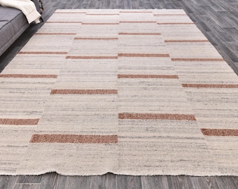 8x10 Terraccota Scandinavian Kilim Rug, Scandinavian Stile Terracotta Beige Kilim Rug, 8x10 Beige Terracotta Scandinavian Rugs,Terracotta.