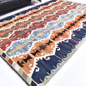 Vintage 8x12 Kilim Rug: Traditional Anatolian Wool Carpet, Boho Decor