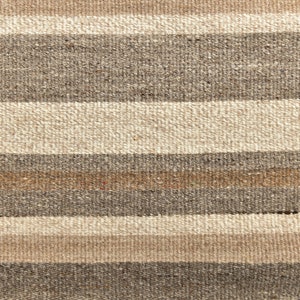 May include: A close-up of a woven fabric with horizontal stripes in shades of brown, beige, and white.