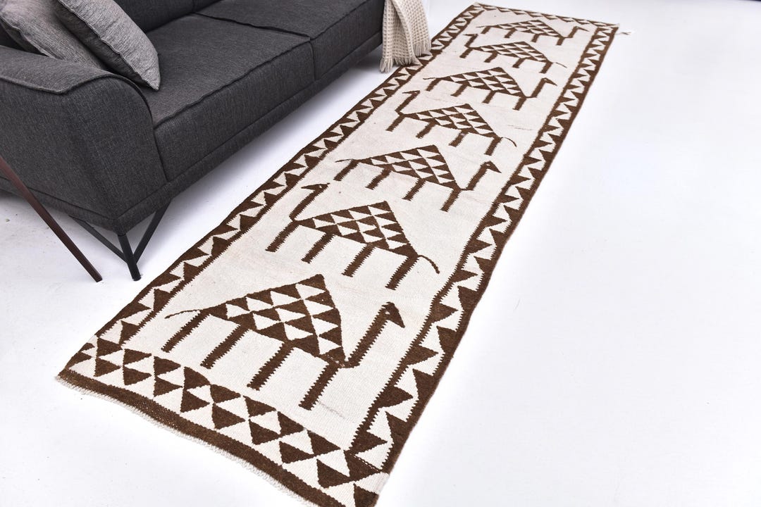 3x11 Vintage Camel Pattern Kilim Runner Rug, Handmade Wool Jute, Ethnic ...
