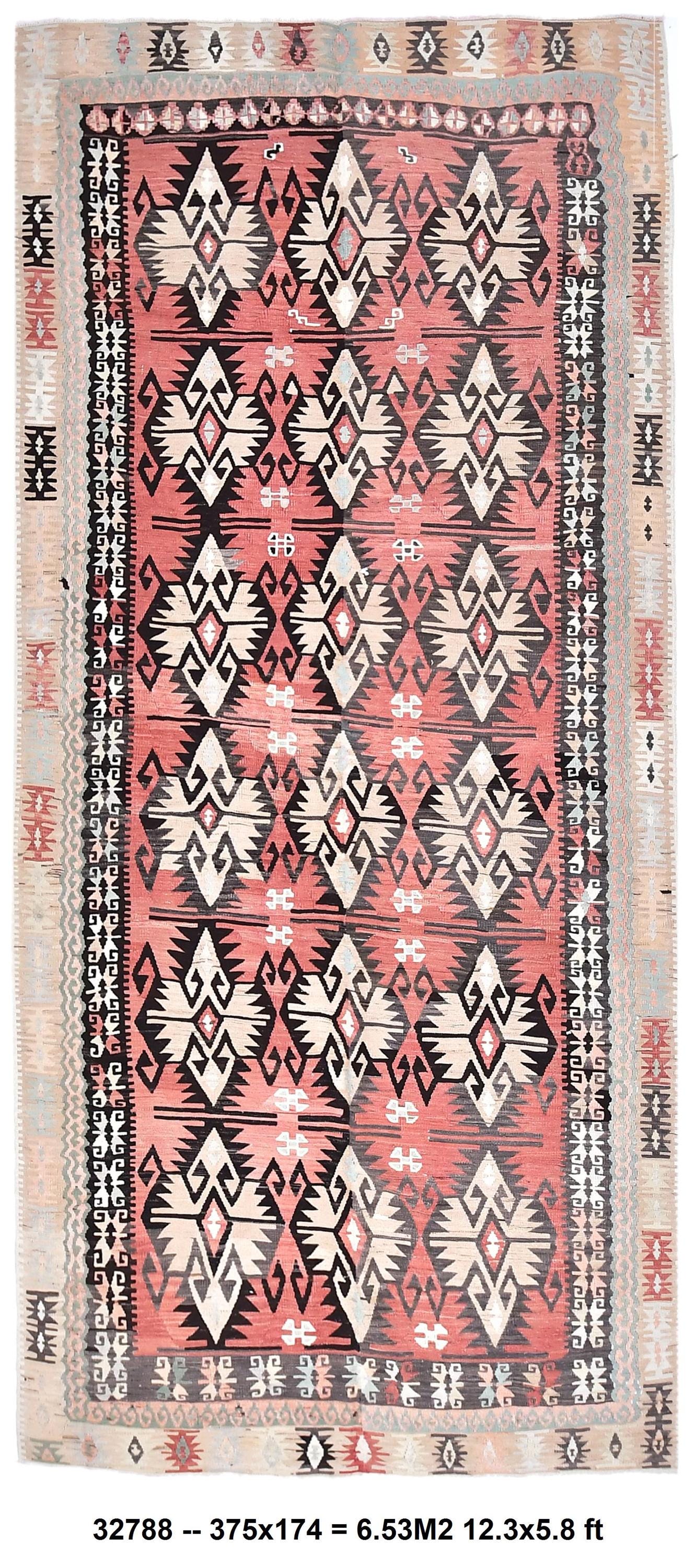 6x12 Vintage Faded Kilim Rug, 6x12 Red Cream Rug, Handmade Tribal