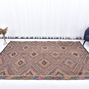 6x9 Kilim Rug 6x9 Pale Orange Brown Tribal Kilim Rug 6x9 Rugs Handmade Wool Aesthetic Geometric Eclectic Style Kilim Rug 6x9 Rug For Bedroom