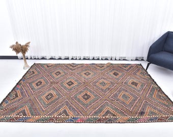 6x9 Kilim Rug 6x9 Pale Orange Brown Tribal Kilim Rug 6x9 Rugs Handmade Wool Aesthetic Geometric Eclectic Style Kilim Rug 6x9 Rug For Bedroom