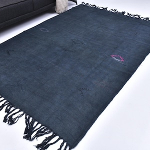 5x8 Blue Vintage Hemp Kilim Rug, Blue Color Rug, 5x8 Handwoven Area Rug, 5x8 Living Room Kithcen Rug, 5x8 Naturel Area Rug, Vintage Hemp