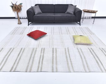 8x10 Rug, 8x10 Hemp Rug, 8x10 White & Beige Hemp Rug, Oversize Hemp Rug, Large Area Rug, Natural Handmade Aesthetic, 8x10 Rug, Bohemian 8x10