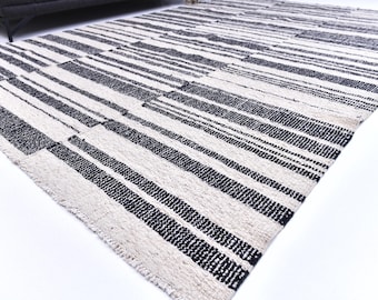 Handmade Wool Jute Kilim Rug 9x12 - Scandinavian Style Living Room Rug