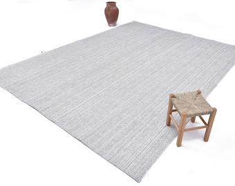8x10 Area Rug, Kilim Rug 8x10, 8x10 Solid Jute Kilim Rug, Hand Woven Jute Rug, 8x10 Kilim Rug, White Beige Rug, 8x10 Rug, Rug For Office