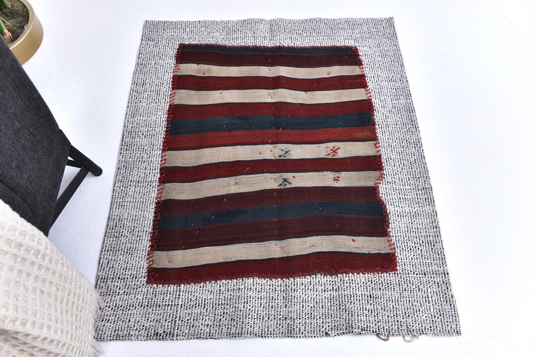 3x3 Vintage Patchwork Kilim Rug, Burgundy Blue Color, 3x3 Small Rug ...