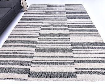 Handmade Wool Jute Kilim Rug 9x12 - Scandinavian Style Living Room Rug