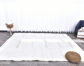 8x10 Hemp Rug, 8x10 Pastel & White Hemp Rug, Oversize Hemp Rug, Large Handmade Area Rug, 8x10 Rug, White Area Rug, 8x10 Rug For Living Room