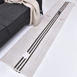 2x8 Handwoven Patch Hemp Runner Rug, 2x8 Handmade Hemp Rug, Traditional Weave, 2x8  Hallway Runner, 2x8 White Black Color, 2x8 Hemp Runner