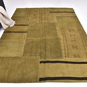 6x8 Olive Green Patchwork Rug, 6x8 Vintage Handwoven Area Rug, 6x8 Living Room Kithcen Rug, 6x8 Olive Green Color, 6x8 Vintage Farmhouse Rug